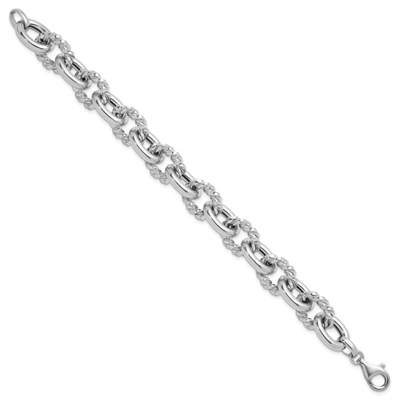 Herco Sterling Silver Rhodium-plated Polished & Twisted Oval Link Bracelet