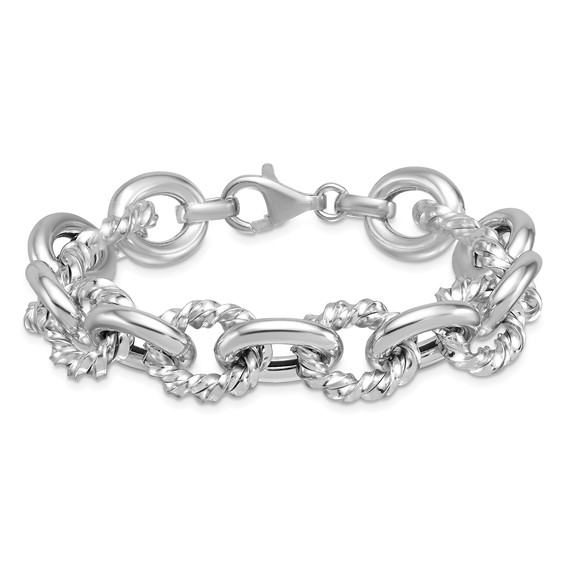 Herco Sterling Silver Rhodium-plated Polished & Twisted Oval Link Bracelet