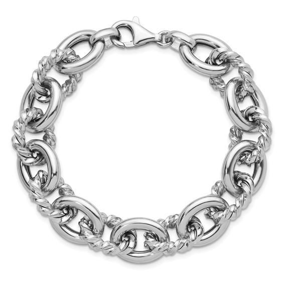 Herco Sterling Silver Rhodium-plated Polished & Twisted Oval Link Bracelet