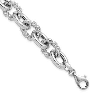 Herco Sterling Silver Rhodium-plated Polished & Twisted Oval Link Bracelet