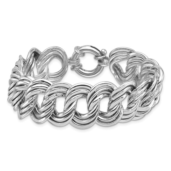 Herco Sterling Silver Rhodium-plated Polished 20mm Triple Circle Link Bracelet
