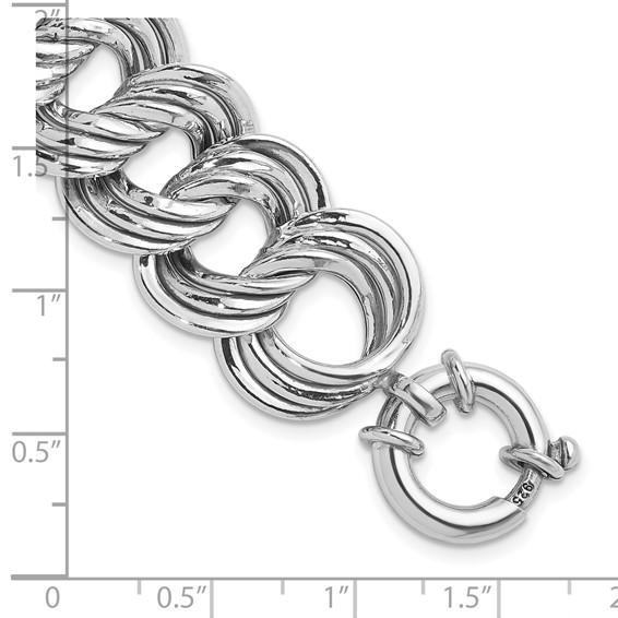 Herco Sterling Silver Rhodium-plated Polished 20mm Triple Circle Link Bracelet