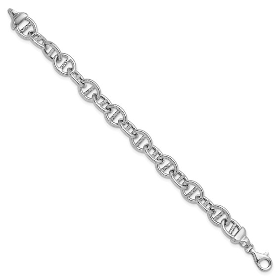 Herco Sterling Silver Rhodium-plated Polished & Textured Anchor Link Bracelet