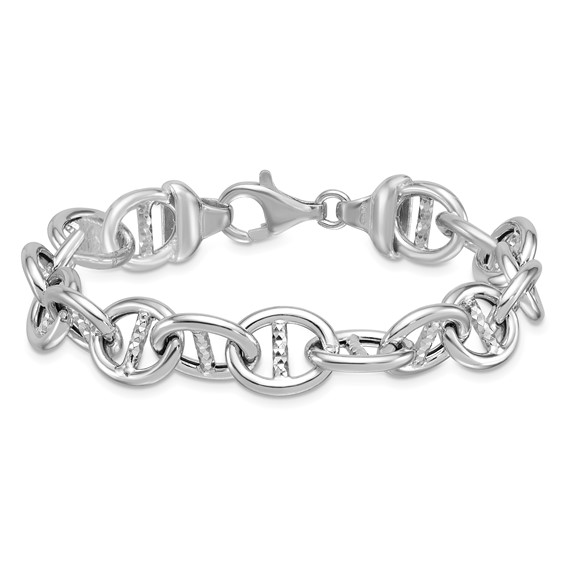 Herco Sterling Silver Rhodium-plated Polished & Textured Anchor Link Bracelet