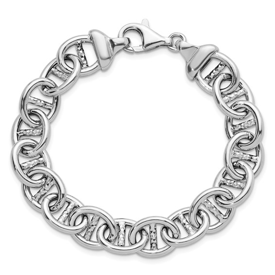 Herco Sterling Silver Rhodium-plated Polished & Textured Anchor Link Bracelet