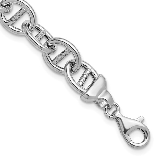 Herco Sterling Silver Rhodium-plated Polished & Textured Anchor Link Bracelet