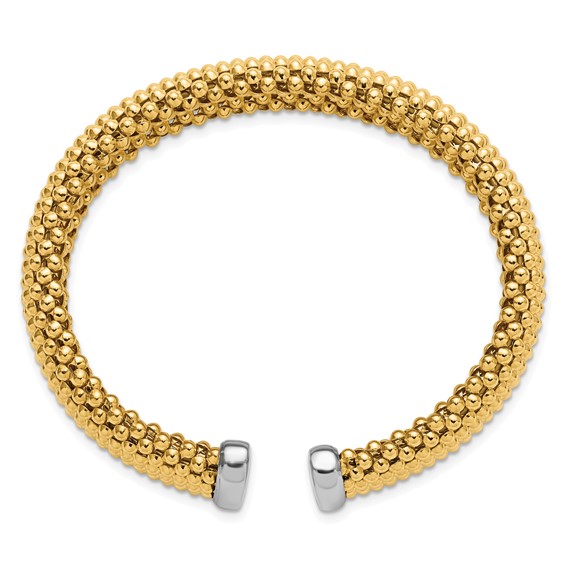 Herco Sterling Silver Rhodium-plated and Gold-tone Polished Beaded Cuff Bangle