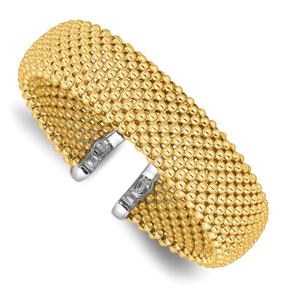 Herco Sterling Silver Rhodium-plated and Gold-tone Polished Beaded Cuff Bangle