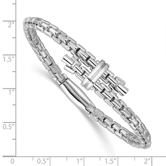 Herco Sterling Silver Rhodium-plated Fancy Link Bypass Bangle