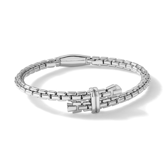 Herco Sterling Silver Rhodium-plated Fancy Link Bypass Bangle