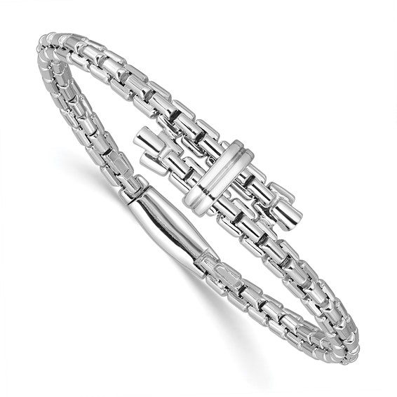 Herco Sterling Silver Rhodium-plated Fancy Link Bypass Bangle