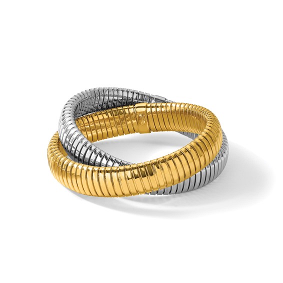Herco Sterling Silver Rhodium-plated and Gold-tone Polished Intertwined Stretch Bracelet