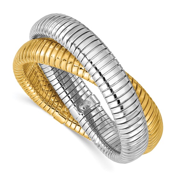Herco Sterling Silver Rhodium-plated and Gold-tone Polished Intertwined Stretch Bracelet