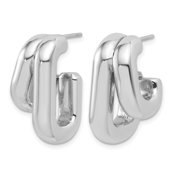 Herco Sterling Silver Rhodium-plated Polished Fancy Post J-Hoop Earrings