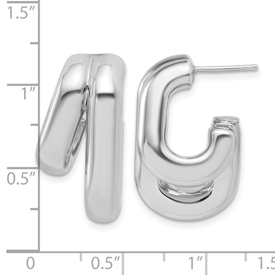 Herco Sterling Silver Rhodium-plated Polished Fancy Post J-Hoop Earrings