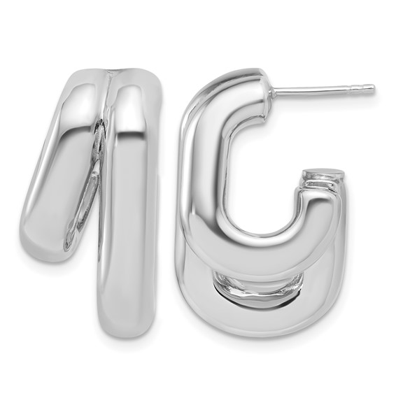 Herco Sterling Silver Rhodium-plated Polished Fancy Post J-Hoop Earrings