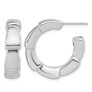 Herco Sterling Silver Rhodium-plated Polished and Grooved Hollow J-Hoop Earrings