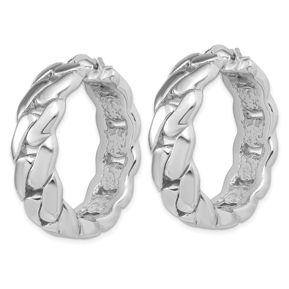 Herco Sterling Silver Rhodium-plated Polished Curb Pattern Hollow Hoop Earrings