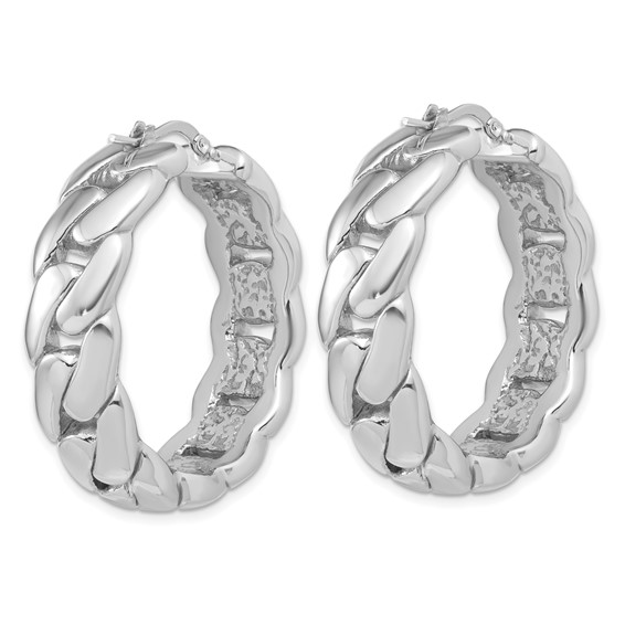 Herco Sterling Silver Rhodium-plated Polished Curb Pattern Hollow Hoop Earrings