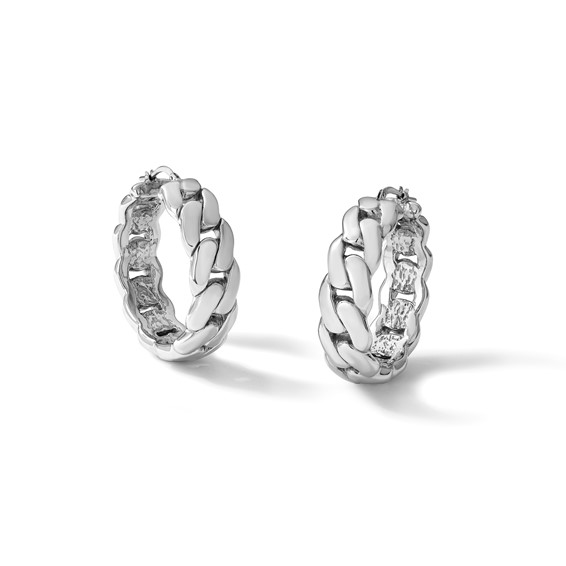 Herco Sterling Silver Rhodium-plated Polished Curb Pattern Hollow Hoop Earrings