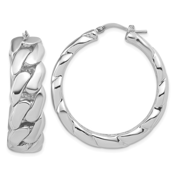 Herco Sterling Silver Rhodium-plated Polished Curb Pattern Hollow Hoop Earrings