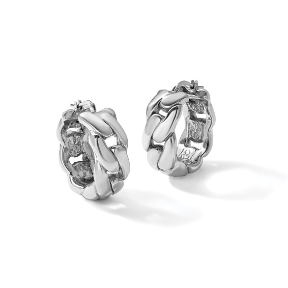Herco Sterling Silver Rhodium-plated Polished Curb Pattern Hollow Hoop Earrings