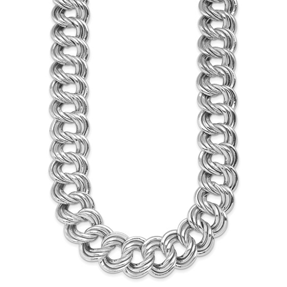 Herco Sterling Silver Rhodium-plated Polished 20mm Triple Circle Link Necklace