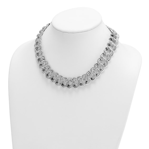 Herco Sterling Silver Rhodium-plated Polished 20mm Triple Circle Link Necklace