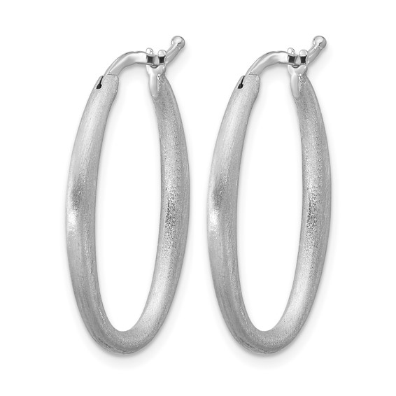 Herco Sterling Silver Rhodium-plated Polished and Brushed 2.5mm Oval Hoop Earrings