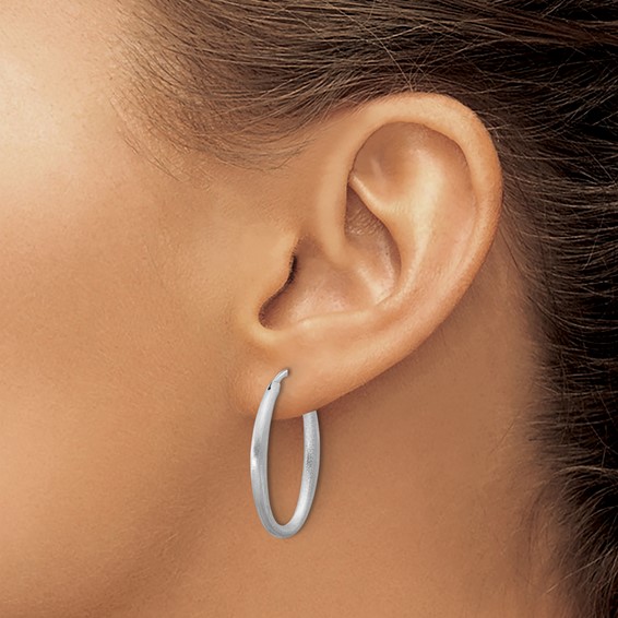 Herco Sterling Silver Rhodium-plated Polished and Brushed 2.5mm Oval Hoop Earrings