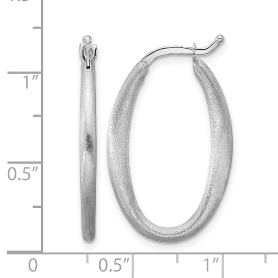 Herco Sterling Silver Rhodium-plated Polished and Brushed 2.5mm Oval Hoop Earrings