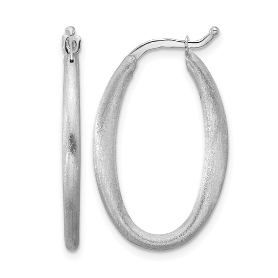 Herco Sterling Silver Rhodium-plated Polished and Brushed 2.5mm Oval Hoop Earrings