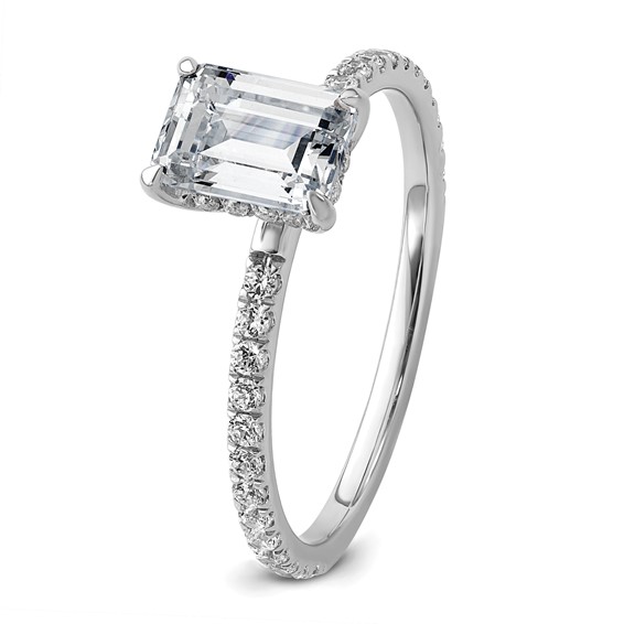 14k White Gold 1 3/8 carat Certified Lab Grown Diamond VS/SI+ G+ Emerald Complete Solitaire with Flair Engagement Ring