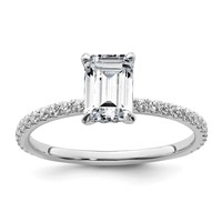 14K White Gold 1.38 Carat Certified Lab Grown Diamond VS+ F+ Emerald Complete Solitaire Ring with Flair Engagement view 1