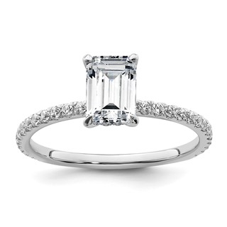 14k White Gold 1 3/8 carat Certified Lab Grown Diamond VS/SI+ G+ Emerald Complete Solitaire with Flair Engagement Ring