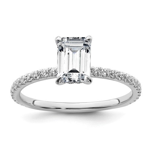 14K White Gold 1.38 Carat Certified Lab Grown Diamond VS+ F+ Emerald Complete Solitaire Ring with Flair Engagement