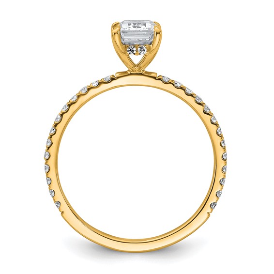 14k 1 3/8 carat Certified Lab Grown Diamond VS/SI+ G+ Emerald Complete Solitaire with Flair Engagement Ring