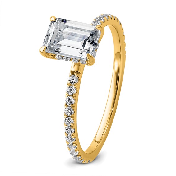 14k 1 3/8 carat Certified Lab Grown Diamond VS/SI+ G+ Emerald Complete Solitaire with Flair Engagement Ring