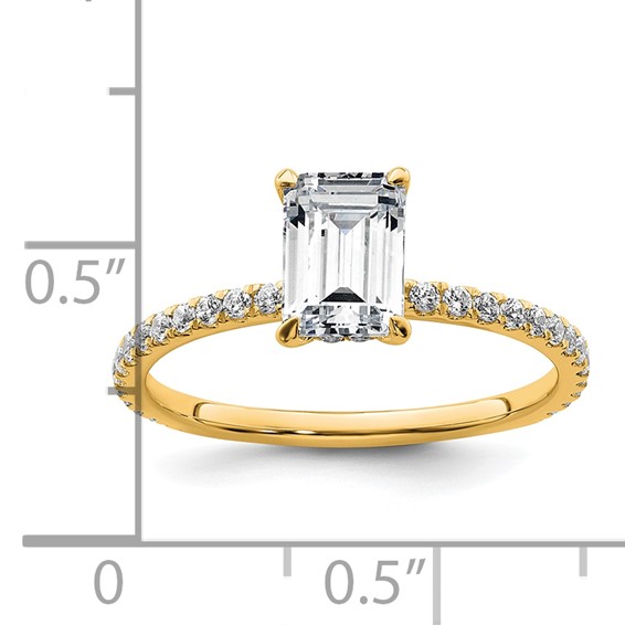 14k 1 3/8 carat Certified Lab Grown Diamond VS/SI+ G+ Emerald Complete Solitaire with Flair Engagement Ring