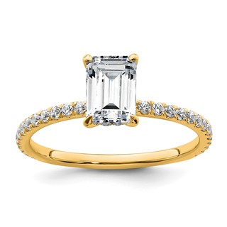 14k 1 3/8 carat Certified Lab Grown Diamond VS/SI+ G+ Emerald Complete Solitaire with Flair Engagement Ring