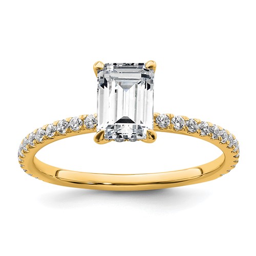 14K Yellow Gold 1.38 Carat Certified Lab Grown Diamond VS+ F+ Emerald Complete Solitaire Ring with Flair Engagement