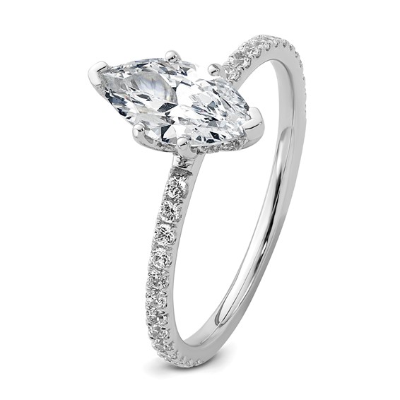 14k White Gold 1 3/8 carat Certified Lab Grown Diamond VS/SI+ G+ Marquise Complete Solitaire with Flair Engagement Ring