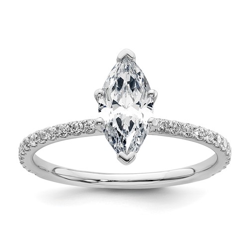 14K White Gold 1.38 Carat Certified Lab Grown Diamond VS SI+ G+ Marquise Complete Solitaire Ring with Flair Engagement