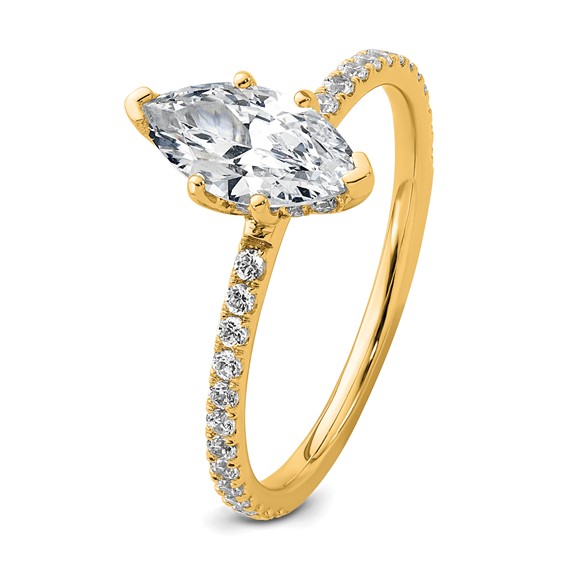 14k 1 3/8 carat Certified Lab Grown Diamond VS/SI+ G+ Marquise Complete Solitaire with Flair Engagement Ring