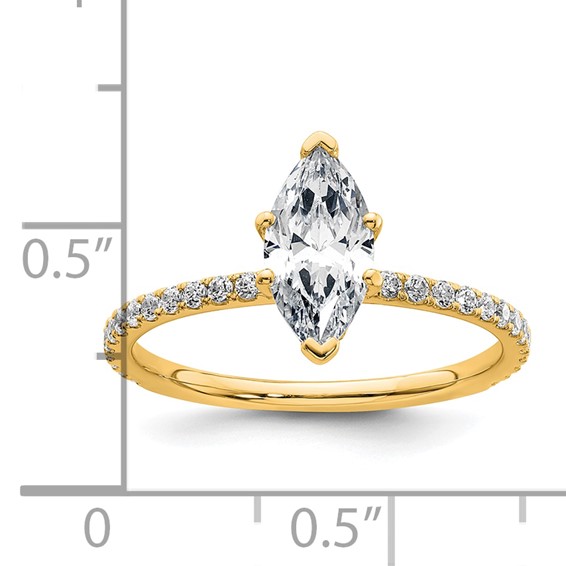 14k 1 3/8 carat Certified Lab Grown Diamond VS/SI+ G+ Marquise Complete Solitaire with Flair Engagement Ring