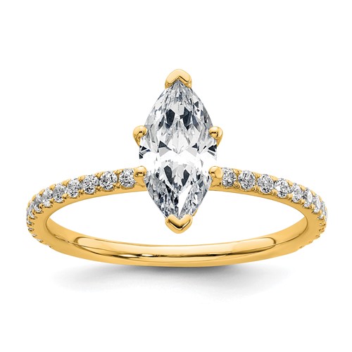 14K Yellow Gold 1.38 Carat Certified Lab Grown Diamond VS SI+ G+ Marquise Complete Solitaire Ring with Flair Engagement