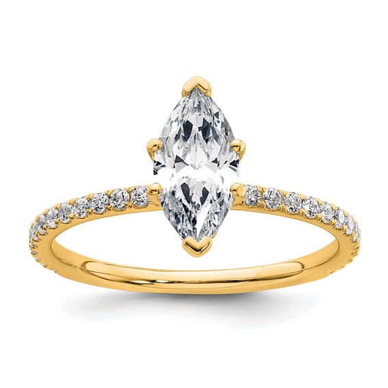 14k 1 3/8 carat Certified Lab Grown Diamond VS/SI+ G+ Marquise Complete Solitaire with Flair Engagement Ring