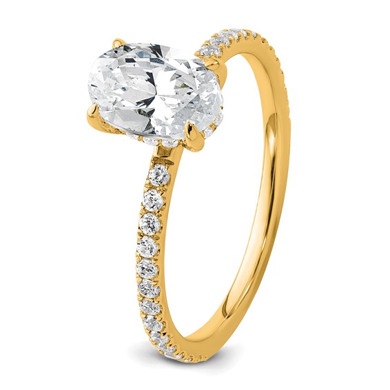 14k 1 1/3 carat Certified Lab Grown Diamond VS/SI+ G+ Oval Complete Solitaire with Flair Engagement Ring