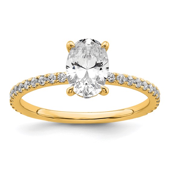 14k 1 1/3 carat Certified Lab Grown Diamond VS/SI+ G+ Oval Complete Solitaire with Flair Engagement Ring