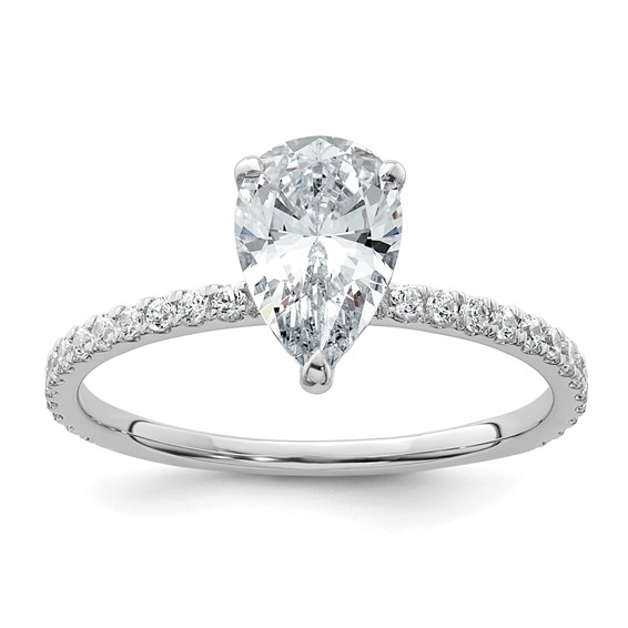 14k White Gold 1 3/8 carat Certified Lab Grown Diamond VS/SI+ G+ Pear Complete Solitaire with Flair Engagement Ring